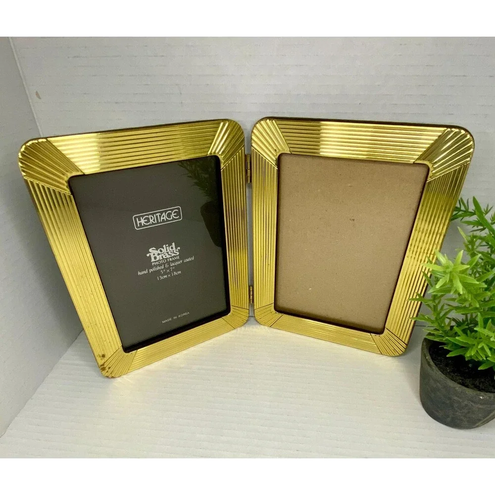 Vintage Brass Art Deco Picture Frame Double Folding 5